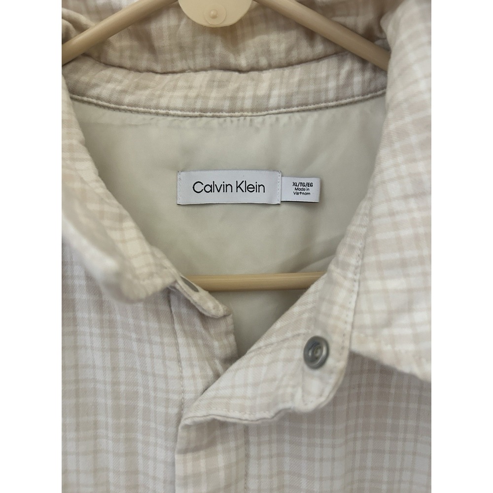XL CalvinKlein Beige Plaid Insulated Button Up Men's Jacket - Picture 3 of 5